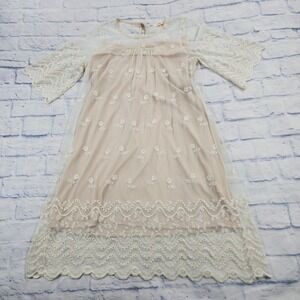 Orange Creek Midi Dress WOMENS SIZE L lace Overlay Boho Hippy Embroidered Floral